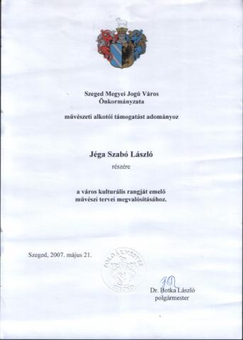 Szeged Város Alkotói díj 2007