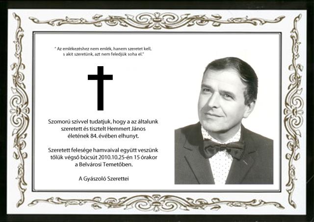 Hemmert János - gyászjelentés / Janos Hemmert- death-notice